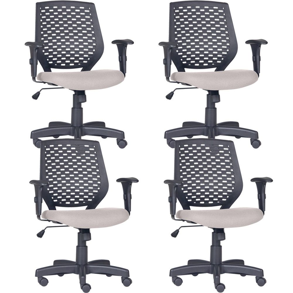 Kit 04 Cadeiras de Escritório Giratória Executiva Ergonômica Tech L02 Suede Bege - Lyam Decor