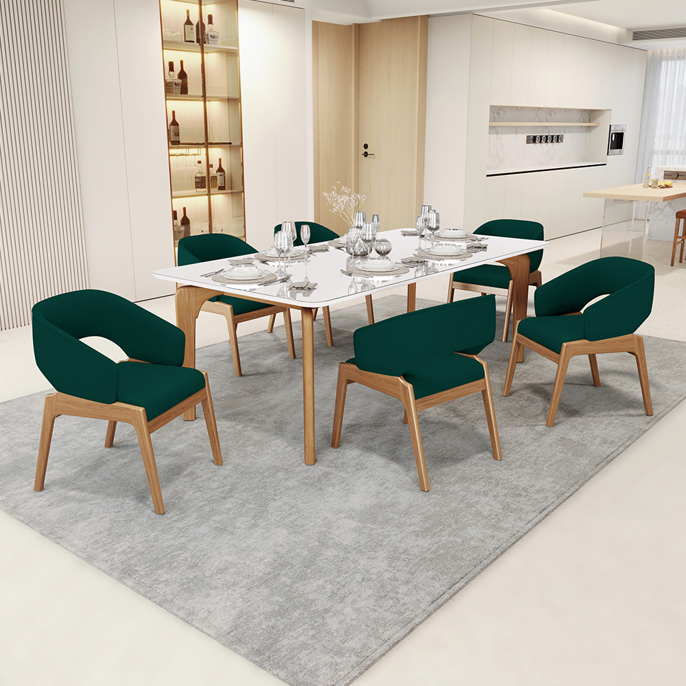 Kit 04 Cadeiras de Jantar e Estar Living Estofada Lince L02 Bouclê Verde - Lyam Decor