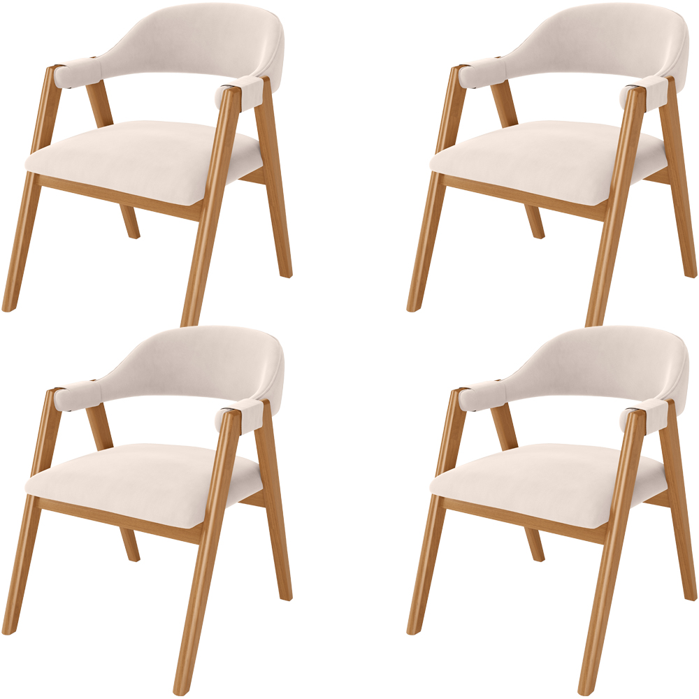 Kit 04 Cadeiras de Jantar e Estar Living Estofada Nadja L02 Suede Bege - Lyam Decor