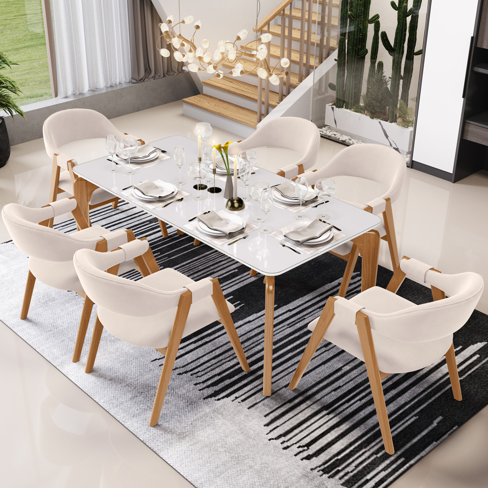 Kit 04 Cadeiras de Jantar e Estar Living Estofada Nadja L02 Suede Bege - Lyam Decor