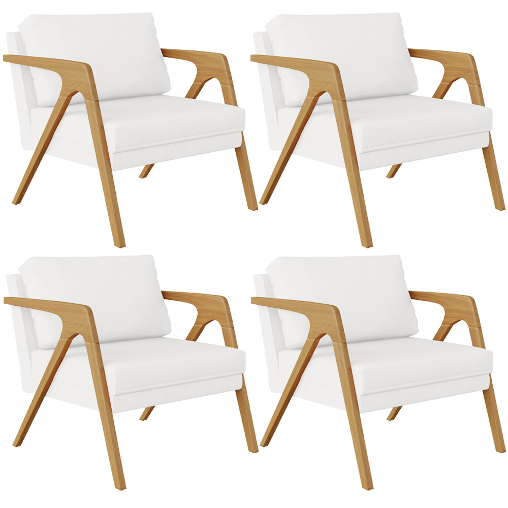 Kit 04 Poltrona Decorativa Para Sala Pietra Estrutura De Madeira L02 Corano Branco - Lyam Decor