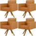 Kit 04 Poltronas Decorativa Base Giratória de Madeira Helô L02 Couríssimo Whisky - Lyam Decor