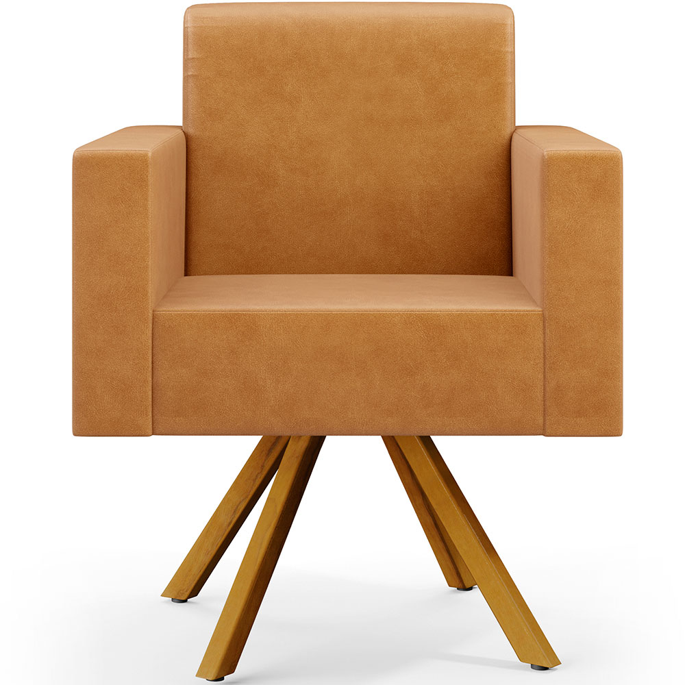 Kit 04 Poltronas Decorativa Base Giratória de Madeira Helô L02 Couríssimo Whisky - Lyam Decor