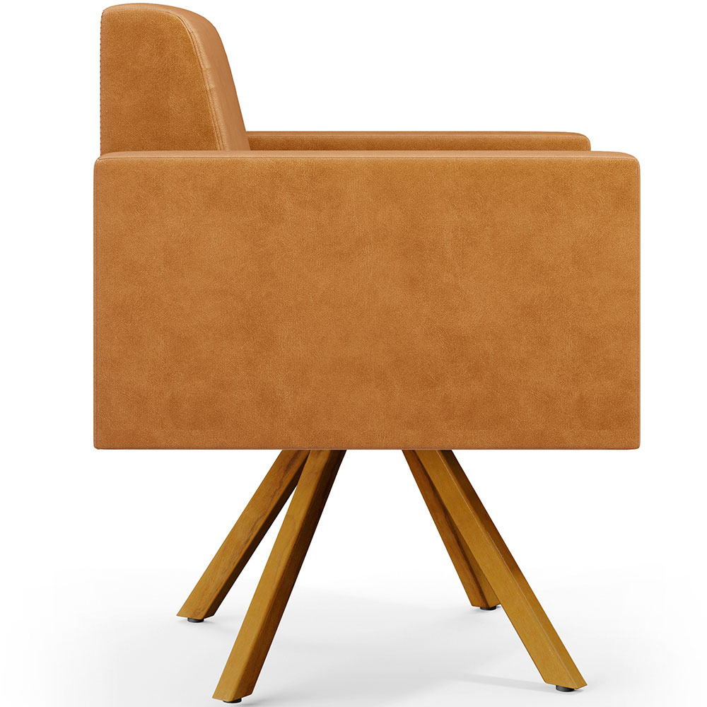 Kit 04 Poltronas Decorativa Base Giratória de Madeira Helô L02 Couríssimo Whisky - Lyam Decor