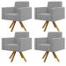 Kit 04 Poltronas Decorativa Base Giratória de Madeira Helô L02 Pied Poule - Lyam Decor