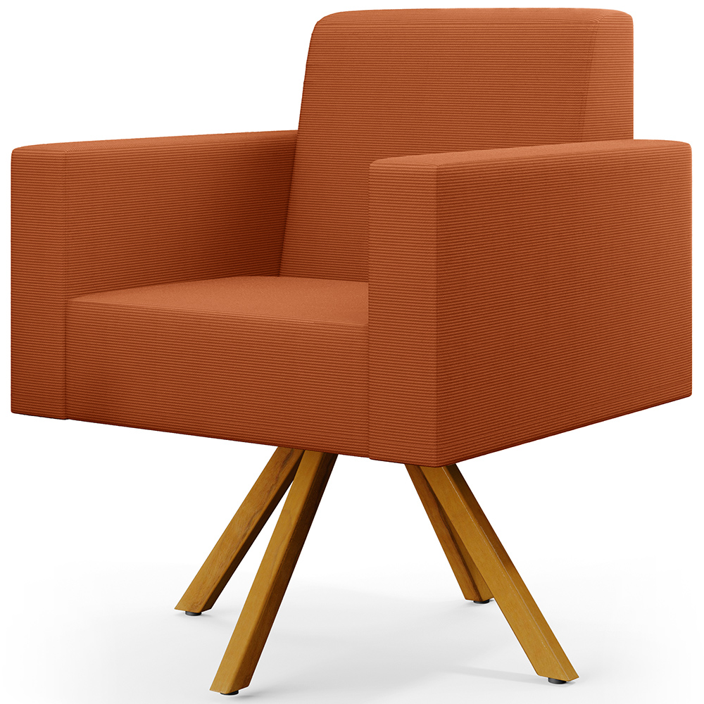 Kit 04 Poltronas Decorativa Base Giratória de Madeira Helô L02 Tecido Terracota - Lyam Decor