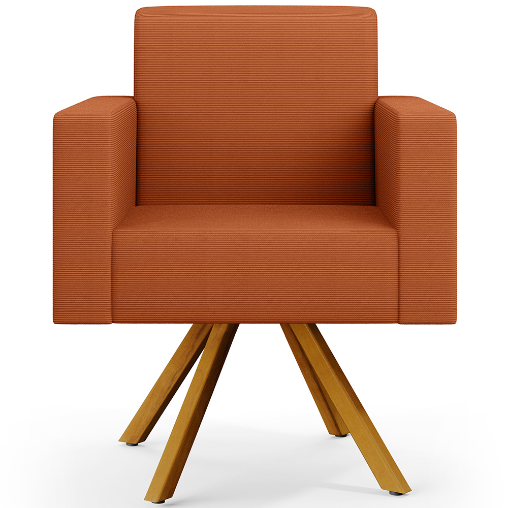 Kit 04 Poltronas Decorativa Base Giratória de Madeira Helô L02 Tecido Terracota - Lyam Decor