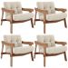 Kit 04 Poltronas Decorativa Fixa Para Sala Living Ikary L02 Canela Linho Palha - Lyam Decor