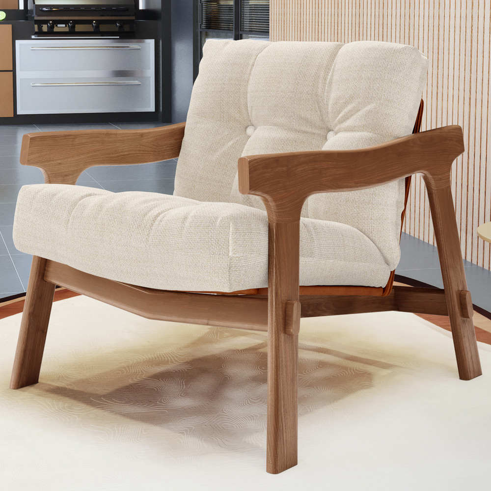 Kit 04 Poltronas Decorativa Fixa Para Sala Living Ikary L02 Canela Linho Palha - Lyam Decor
