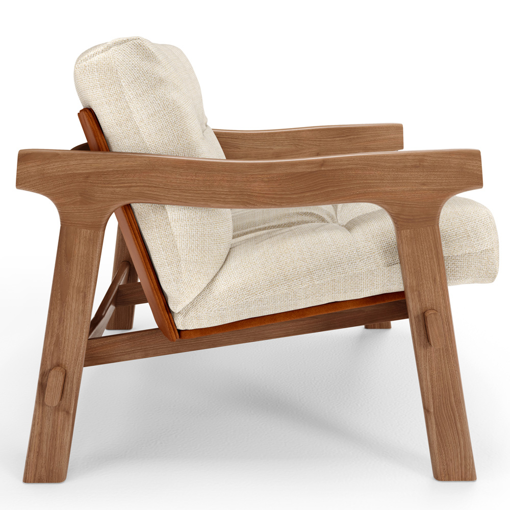 Kit 04 Poltronas Decorativa Fixa Para Sala Living Ikary L02 Canela Linho Palha - Lyam Decor
