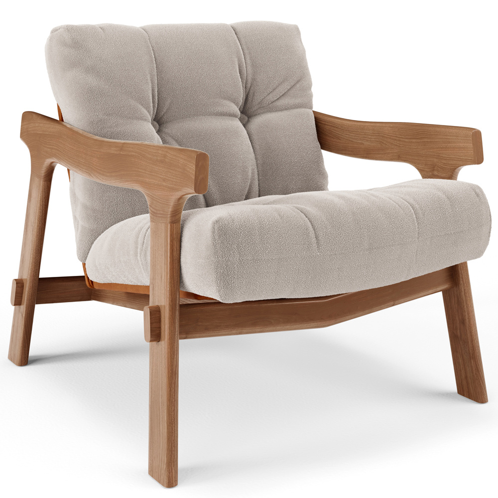 Kit 04 Poltronas Decorativa Fixa Para Sala Living Ikary L02 Canela Prime Bouclê Bege Escuro - Lyam Decor