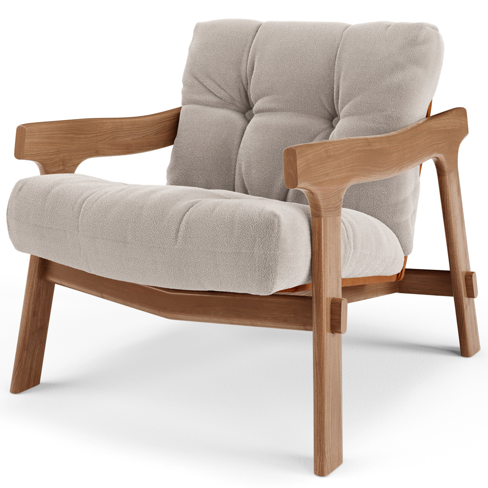 Kit 04 Poltronas Decorativa Fixa Para Sala Living Ikary L02 Canela Prime Bouclê Bege Escuro - Lyam Decor