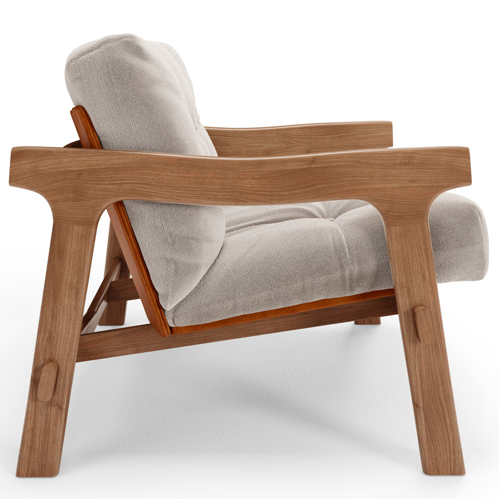Kit 04 Poltronas Decorativa Fixa Para Sala Living Ikary L02 Canela Prime Bouclê Bege Escuro - Lyam Decor