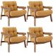 Kit 04 Poltronas Decorativa Fixa Para Sala Living Ikary L02 Canela Prime Bouclê Mostarda - Lyam Decor