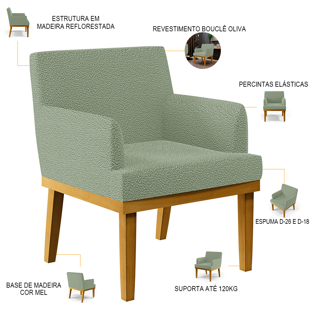 Kit 04 Poltronas Decorativa Para Sala De Estar E Recepção Beatriz W01 Bouclê Oliva - Lyam Decor