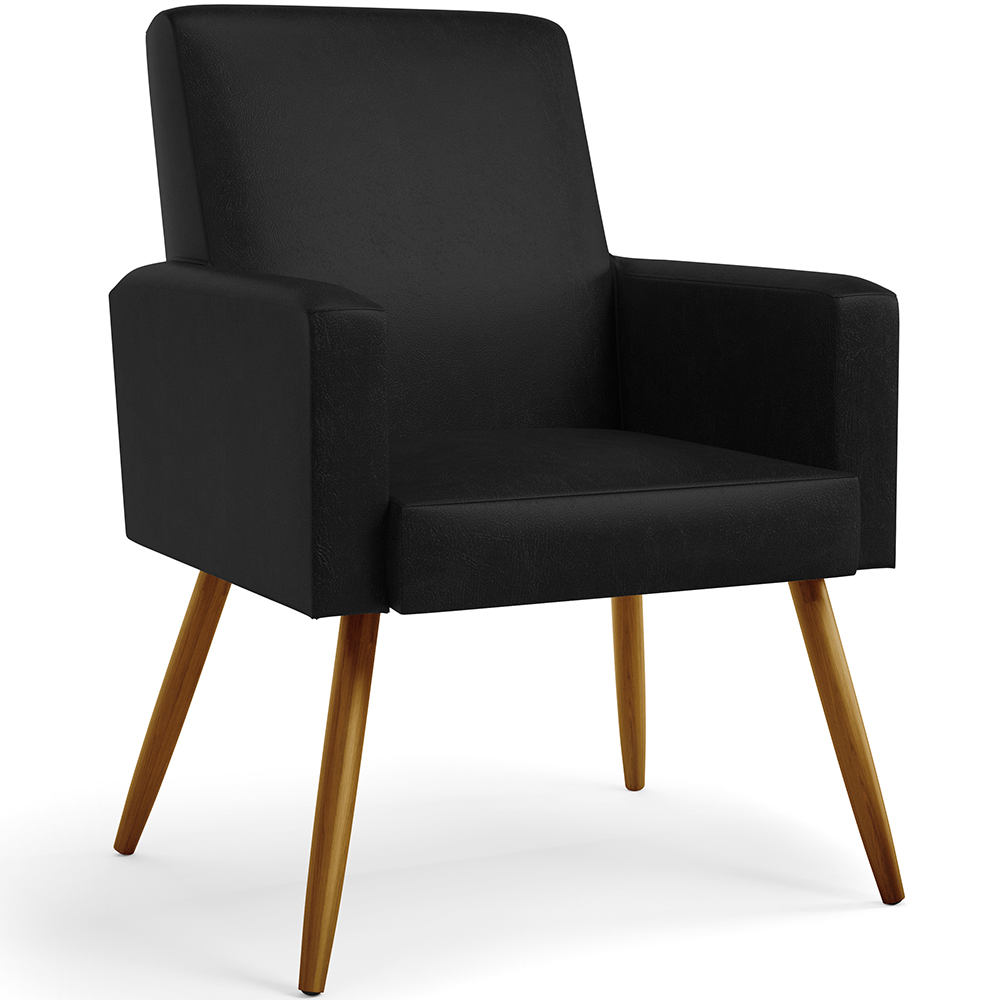 Kit 04 Poltronas Decorativa Para Sala De Estar Maria W01 Pés Palito Couríssimo Preto - Lyam Decor