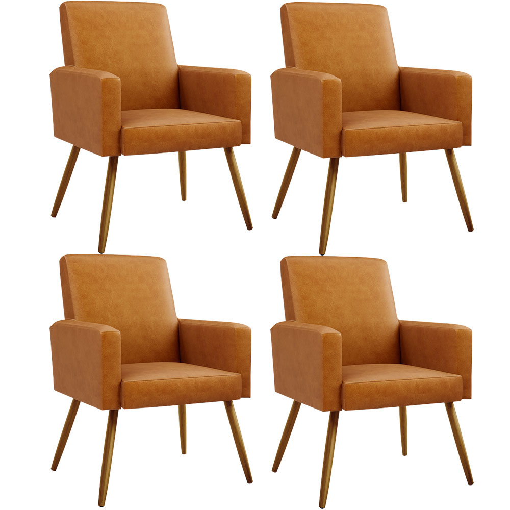 Kit 04 Poltronas Decorativa Para Sala De Estar Maria W01 Pés Palito Couríssimo Whisky - Lyam Decor