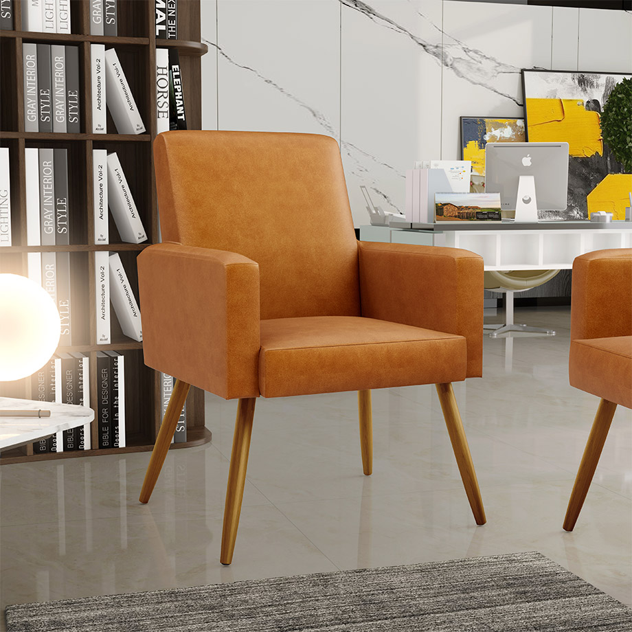 Kit 04 Poltronas Decorativa Para Sala De Estar Maria W01 Pés Palito Couríssimo Whisky - Lyam Decor