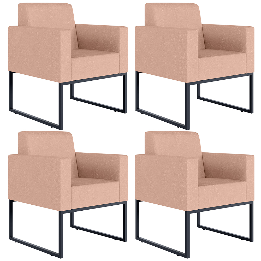 Kit 04 Poltronas Decorativa Para Sala E Recepção Base Fixa De Metal Helô L02 Linho Rosê - Lyam Decor