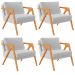 Kit 04 Poltronas Decorativa Para Sala Estar Pietra Estrutura De Madeira L02 Linho Cinza - Lyam Decor