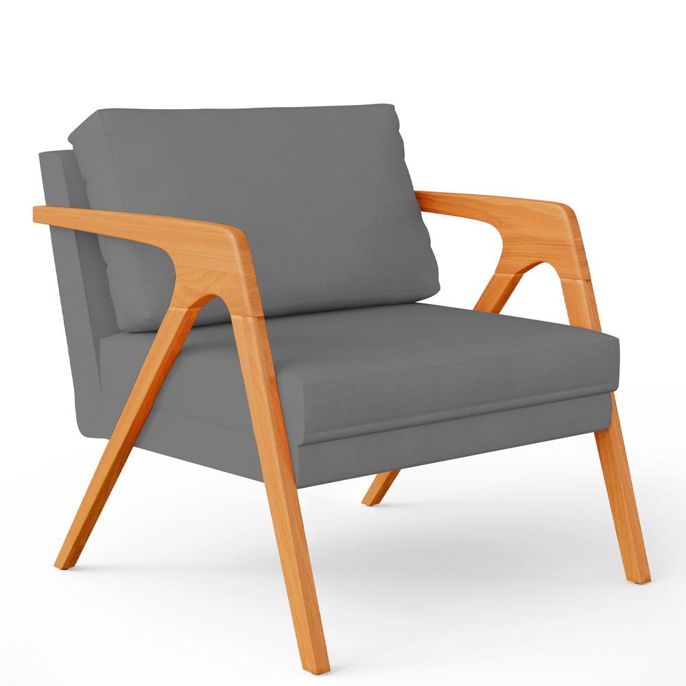 Kit 04 Poltronas Decorativa Para Sala Estar Pietra Estrutura De Madeira L02 Suede Cinza - Lyam Decor