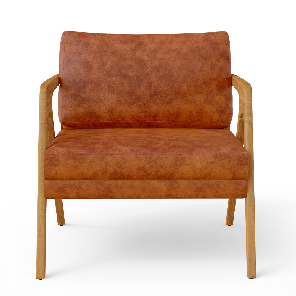 Kit 04 Poltronas Decorativa Para Sala Pietra Estrutura De Madeira L02 Couríssimo Camel - Lyam Decor