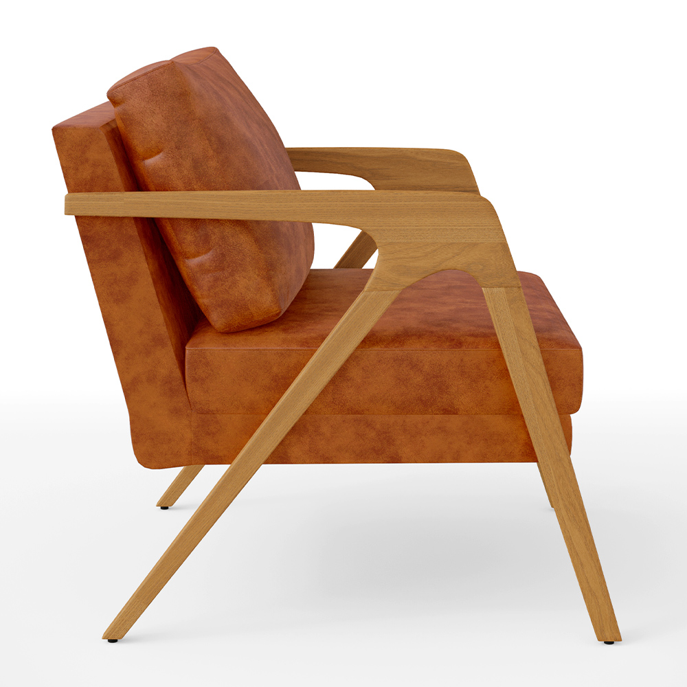 Kit 04 Poltronas Decorativa Para Sala Pietra Estrutura De Madeira L02 Couríssimo Camel - Lyam Decor