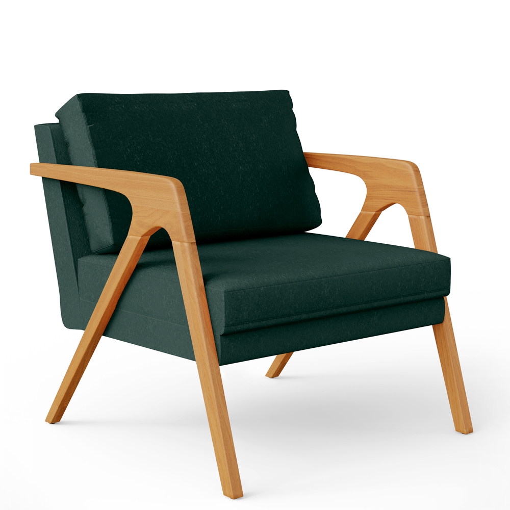 Kit 04 Poltronas Decorativa Para Sala Pietra Estrutura De Madeira L02 Linho Verde Musgo - Lyam Decor