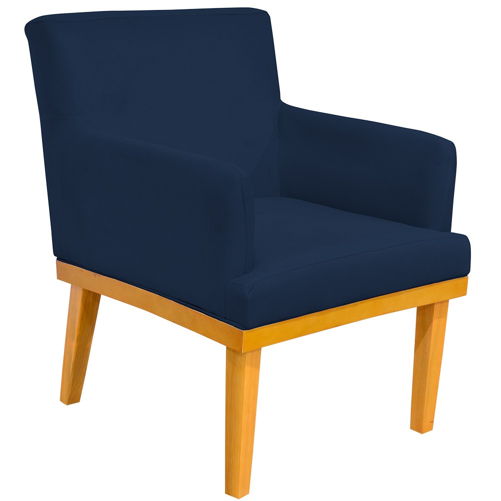 Kit 04 Poltronas Decorativa Para Sala de Estar Base Mel Beatriz W01 Suede Azul Marinho - Lyam Decor