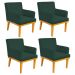 Kit 04 Poltronas Decorativa Para Sala de Estar Base Mel Beatriz W01 Suede Verde Musgo - Lyam Decor
