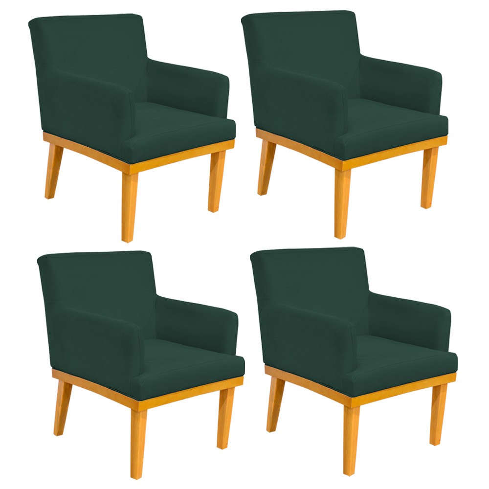Kit 04 Poltronas Decorativa Para Sala de Estar Base Mel Beatriz W01 Suede Verde Musgo - Lyam Decor