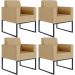 Kit 04 Poltronas Decorativa Sala Recepção Base Fixa De Metal Helô L02 Linho Bege Escuro - Lyam Decor