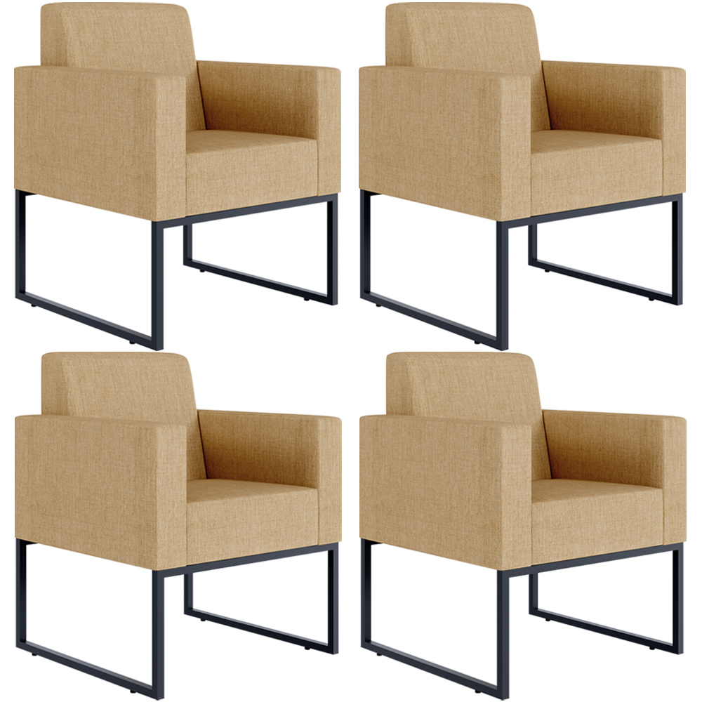 Kit 04 Poltronas Decorativa Sala Recepção Base Fixa De Metal Helô L02 Linho Bege Escuro - Lyam Decor