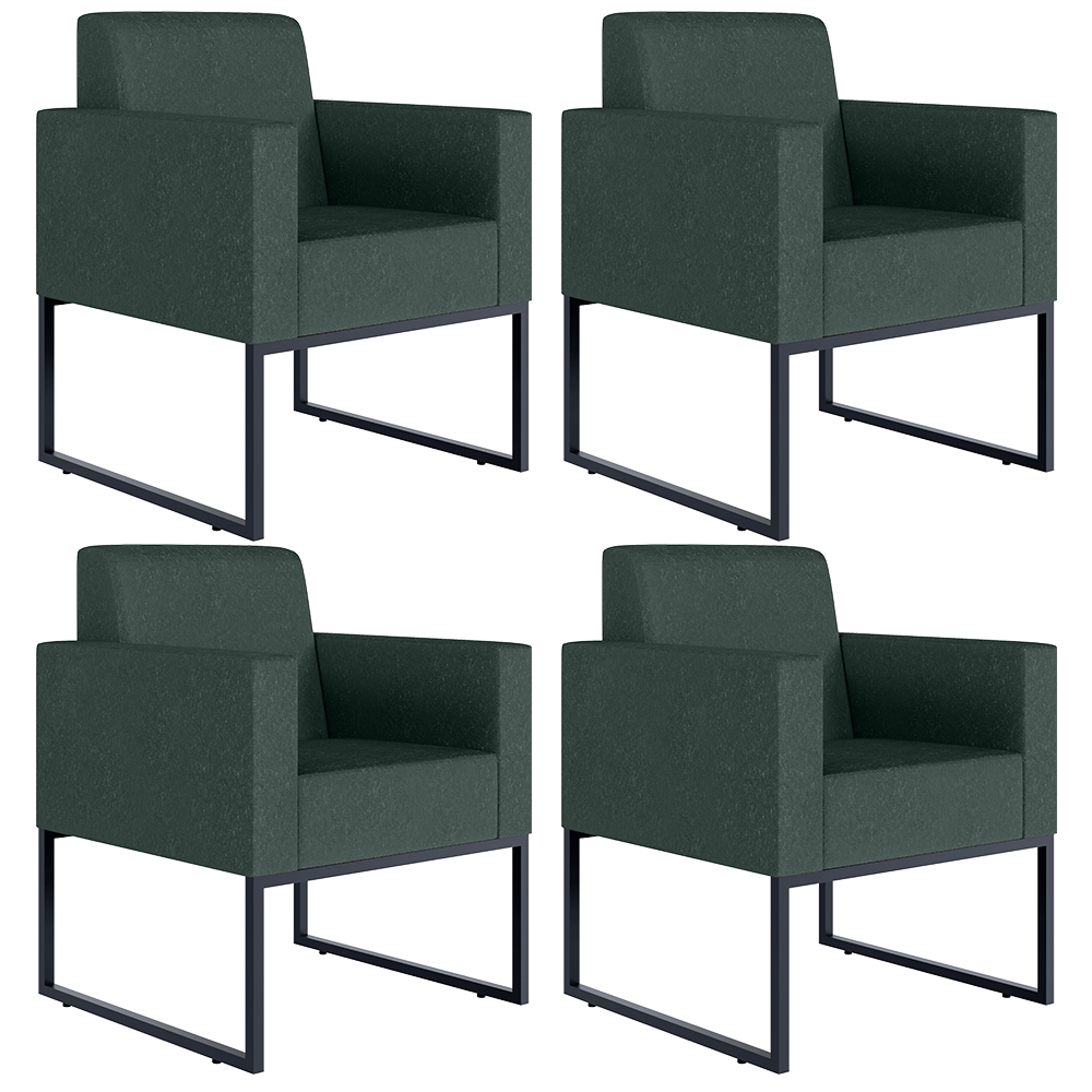 Kit 04 Poltronas Decorativa Sala Recepção Base Fixa De Metal Helô L02 Linho Verde Musgo - Lyam Decor