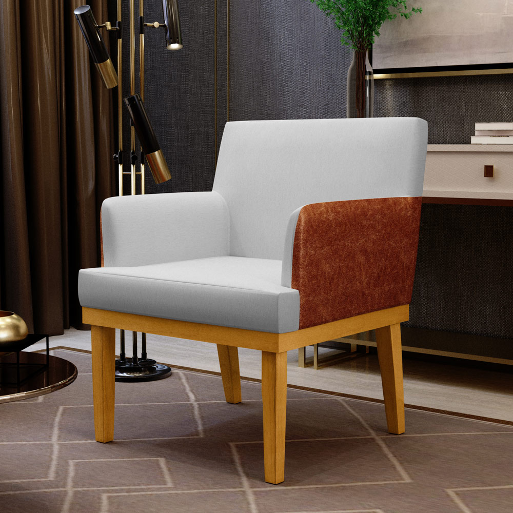 Kit 04 Poltronas Decorativas Para Sala Estar Beatriz W01 Linho Cinza Couríssimo Camel - Lyam Decor