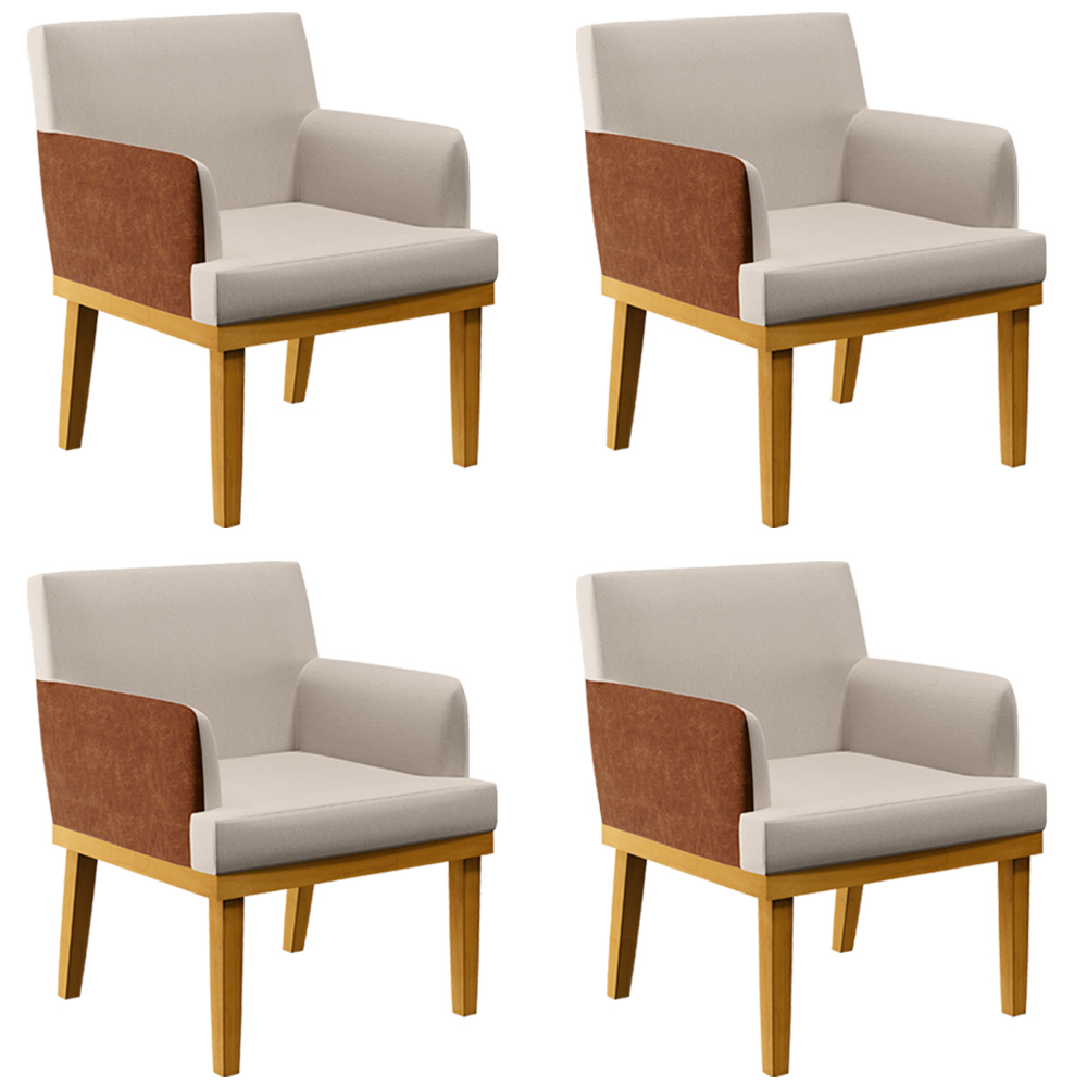 Kit 04 Poltronas Decorativas Para Sala Estar Beatriz W01 Linho Cru Couríssimo Camel - Lyam Decor