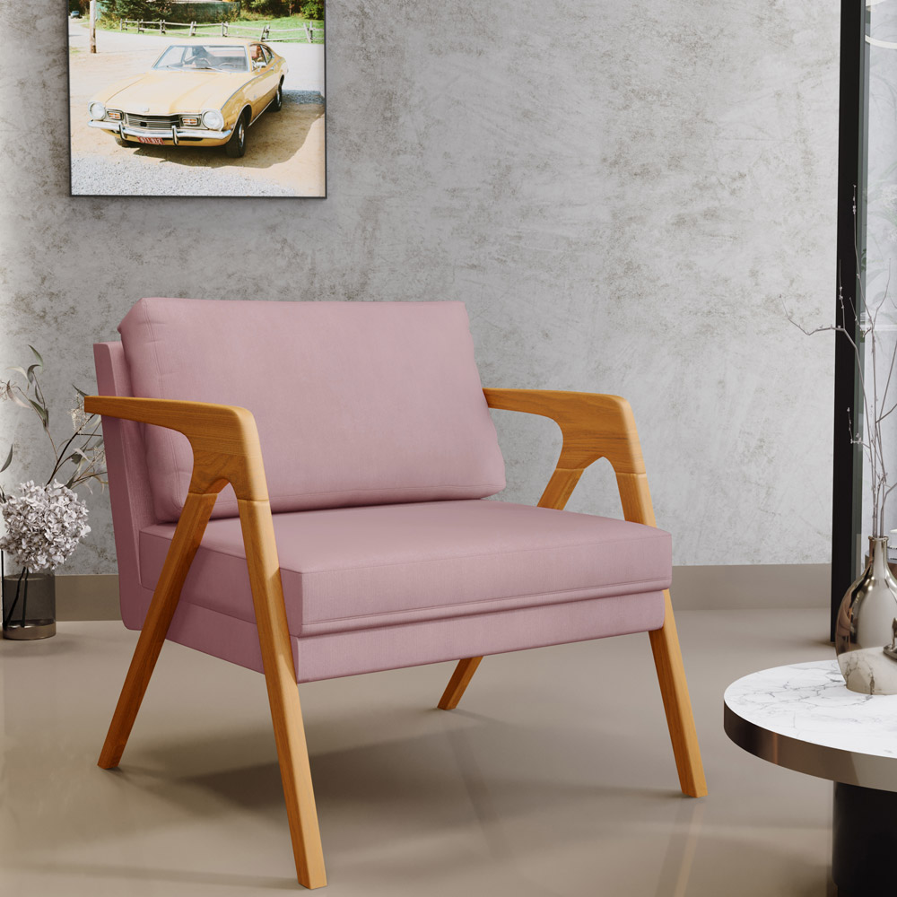 Kit 04 Poltronas Decorativas Para Sala Estar Pietra Estrutura De Madeira L02 Suede Rosê - Lyam Decor