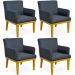 Kit 04 Poltronas Decorativas Para Sala de Estar Beatriz W01 Linho Chumbo - Lyam Decor