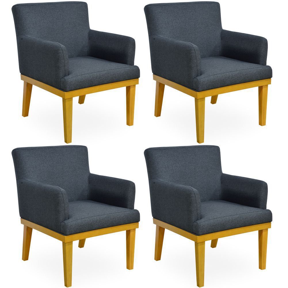 Kit 04 Poltronas Decorativas Para Sala de Estar Beatriz W01 Linho Chumbo - Lyam Decor