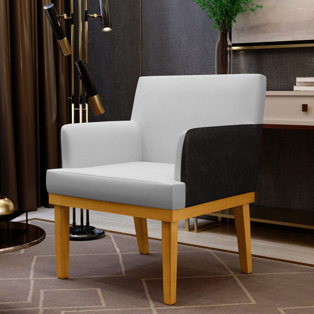 Kit 04 Poltronas Decorativas Para Sala de Estar Beatriz W01 Linho Cinza Couríssimo Preto - Lyam Decor