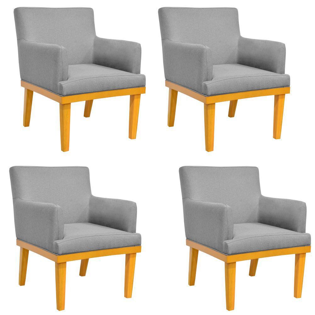 Kit 04 Poltronas Decorativas Para Sala de Estar Beatriz W01 Linho Cinza Escuro - Lyam Decor