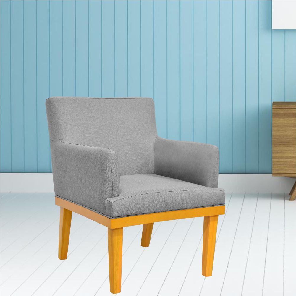 Kit 04 Poltronas Decorativas Para Sala de Estar Beatriz W01 Linho Cinza Escuro - Lyam Decor