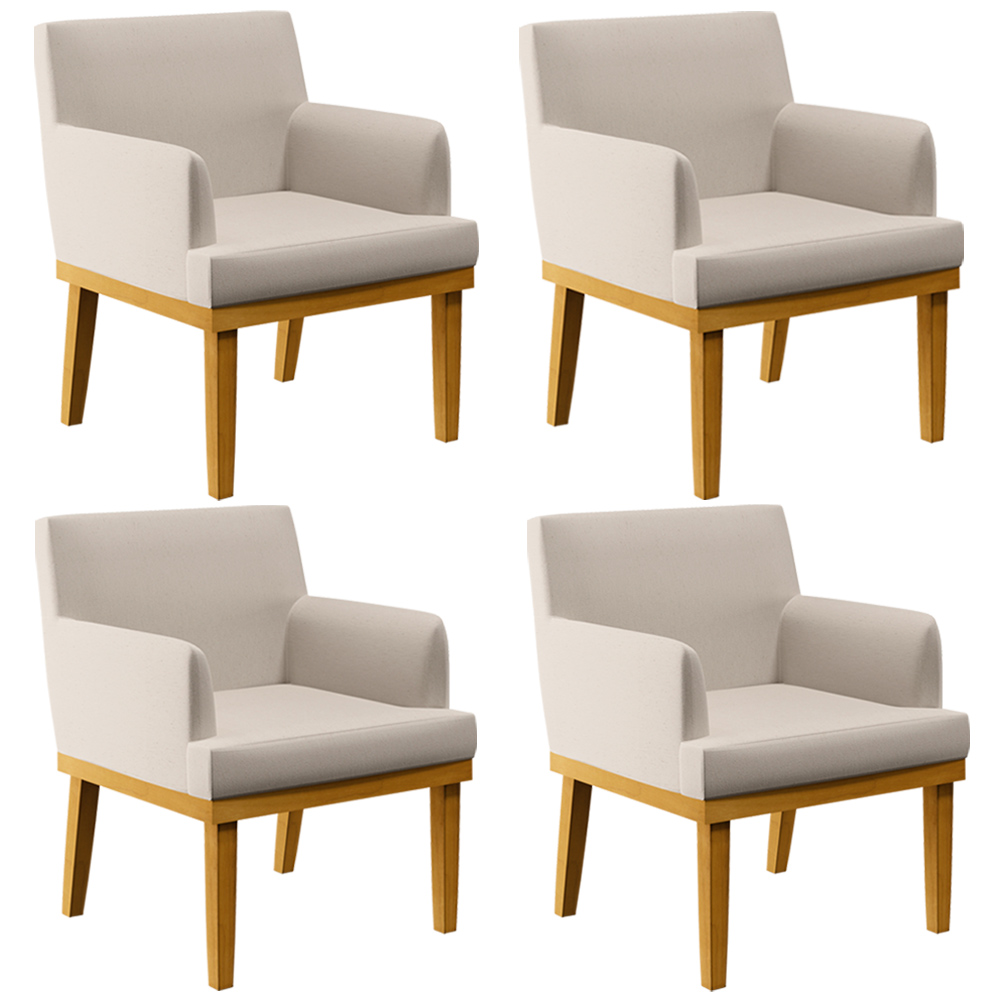 Kit 04 Poltronas Decorativas Para Sala de Estar Beatriz W01 Linho Cru - Lyam Decor