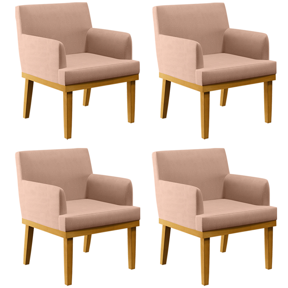 Kit 04 Poltronas Decorativas Para Sala de Estar Beatriz W01 Linho Rosê - Lyam Decor