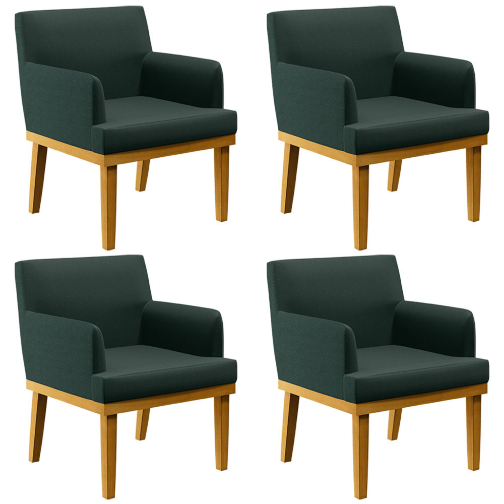 Kit 04 Poltronas Decorativas Para Sala de Estar Beatriz W01 Linho Verde Musgo - Lyam Decor