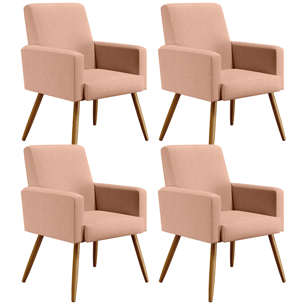 Kit 04 Poltronas Decorativas Para Sala de Estar e Recepção Maria W01 Linho Rosê - Lyam Decor