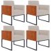 Kit 04 Poltronas Decorativas Sala Base Fixa Metal Helô L02 Linho Bege Couríssimo Camel - Lyam Decor