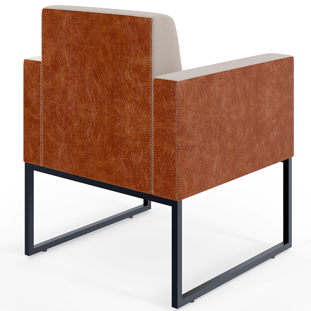 Kit 04 Poltronas Decorativas Sala Base Fixa Metal Helô L02 Linho Bege Couríssimo Camel - Lyam Decor