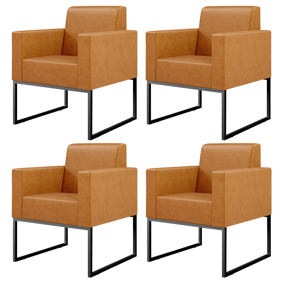 Kit 04 Poltronas Decorativas Sala Base fixa Metal Helô L02 Couríssimo Whisky - Lyam Decor