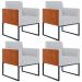 Kit 04 Poltronas Decorativas Sala Base fixa Metal Helô L02 Linho Cinza Couríssimo Camel - Lyam Decor